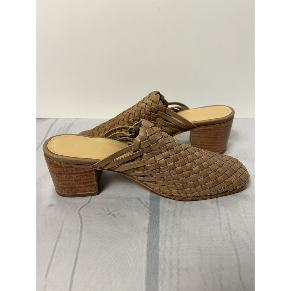 Nisolo All-Day Woven Heeled Mule SZ 9 Leather Slip-on Sandal Block Heel Almond - Picture 2 of 9